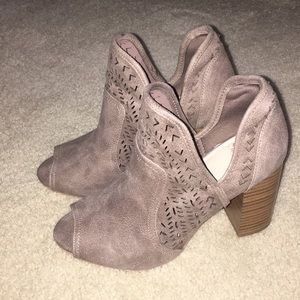 Taupe peep toe booties